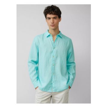 Camasa barbati cu maneca lunga - din in - Regular fit - Turcoaz