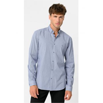 Camasa slim fit cu model geometric - cu guler fixat cu nasturi -  K-Opulus - Albastru - Albastru