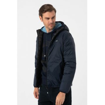 Geaca cu gluga si model reversibila Strek - Bleumarin