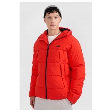 Geaca matlasata pentru barbati -  rosie - umplutura sintetica - cu gluga - poliester