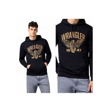 Hanorac Barbati -  Americana Hoodie - Regular Fit - Design Clasic - Cu Logo - Maneci Lungi - Cu Gluga - Bumbac - Negru - Negru