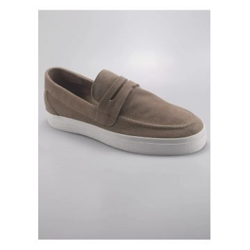 Pantofi tip loafer barbati din piele naturala - intoarsa - Maro deschis - Maro deschis