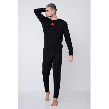 Pijama din amestec de bumbac cu logo - Negru