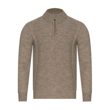 Pulover barbati -  8157 - guler scurt - Bej