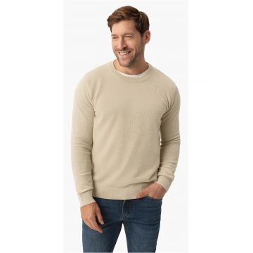 Pulover barbati din bumbac - clasic - decolteu rotund -  S-Logan - crem - Bej crem