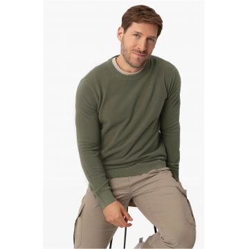 Pulover barbati din bumbac - clasic - decolteu rotund -  S-Logan - kaki - Kaki