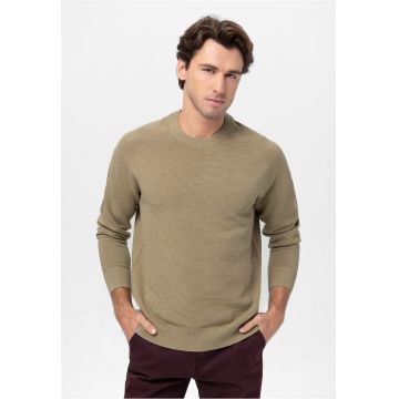 Pulover barbati din bumbac - clasic - material structurat - rotund -  S-Ford - bej - Bej