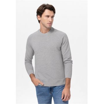 Pulover barbati din bumbac - clasic - material structurat - rotund -  S-Ford - gri melange - Gri melange