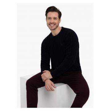 Pulover cu model torsade - decolteu rotund - barbati -  S-Roby - Albastru marin - Albastru marin/Bleumarin