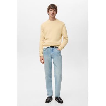 Pulover din lana cu decolteu la baza gatului - Maro nisip