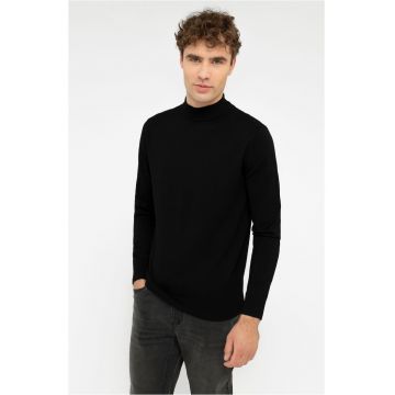 Pulover tricotat fin cu guler mediu  S-Baz - Negru - Negru