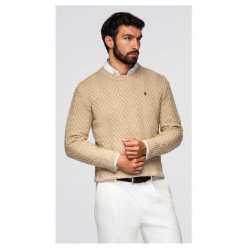 Pulover tricotat in zigzag  OM-SWSW-0147 - Bej nisip
