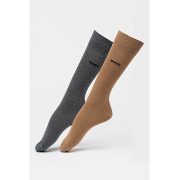 Sosete lungi cu logo - 2 perechi - Gri melange/Maro camel