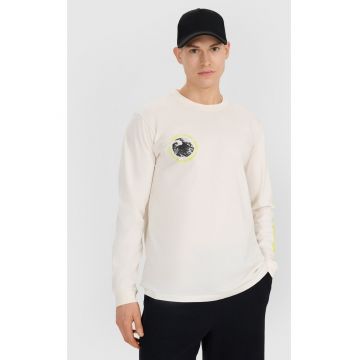 Tricou barbat cu maneca lunga -  bumbac - alb - croiala regulata - imprimeu sportiv