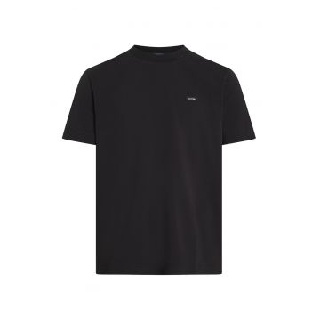 Tricou cu decolteu la baza gatului si aplicatie logo discreta - Negru