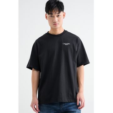 Tricou cu decolteu la baza gatului si logo - Alb/Negru