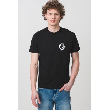 Tricou din amestec de bumbac organic cu logo pe piept - Negru