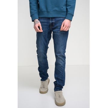 Blugi cu talie medie si aplicatie logo - Albastru