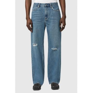 Blugi drepti cu aspect deteriorat - Albastru petrol