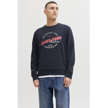 Bluza de trening cu decolteu la baza gatului si imprimeu grafic - Albastru ultramarin