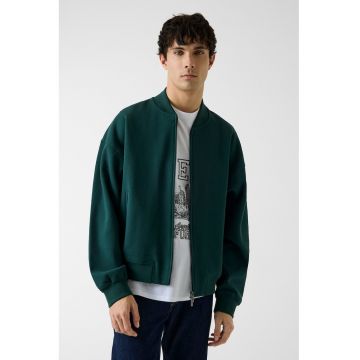 Bluza de trening cu fermoar si maneci cazute - Verde englez