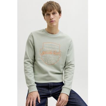 Bluza de trening din amestec de bumbac cu imprimeu text - Albastru glaciar