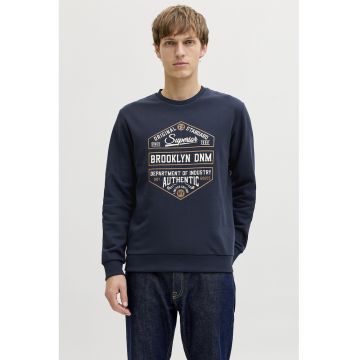 Bluza de trening din amestec de bumbac cu imprimeu text - Bleumarin