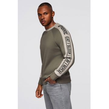 Bluza de trening regular fit cu decolteu la baza gatului - Verde sparanghel