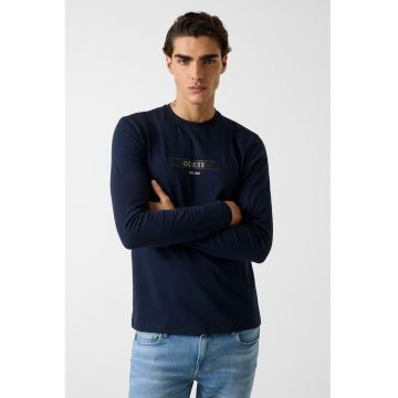 Bluza din amestec de bumbac cu detaliu logo - Bleumarin