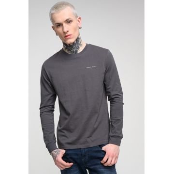 Bluza slim fit cu decolteu la baza gatului - Negru stins