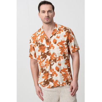 Camasa cu model floral - Maro inchis/Portocaliu/Bej deschis