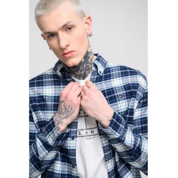 Camasa regular fit in carouri - Crem/Bleumarin