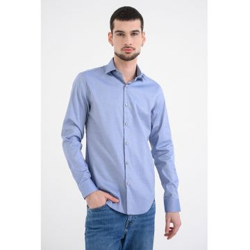 Camasa slim-fit cu model - Alb/Bleumarin