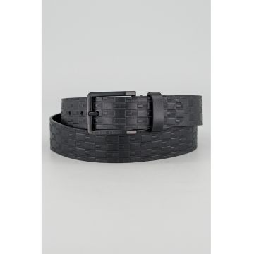 Curea din piele cu model monograma Flag - Negru