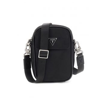 Geanta crossbody cu buzunar frontal cu clapa Milano - Negru