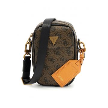 Geanta crossbody cu fermoar si model monograma Milano - Negru/Caramel