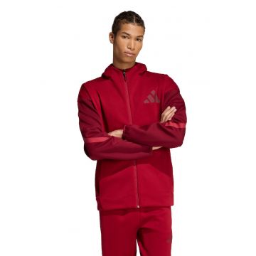 Hanorac cu maneci contrastante si fermoar - Rosu