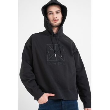Hanorac din bumbac cu broderie logo - Negru