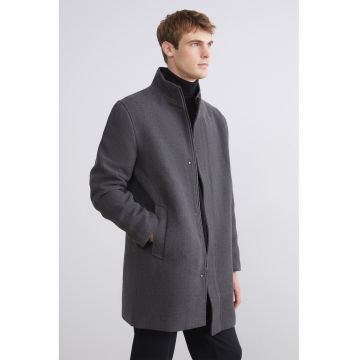 Palton regular-fit cu buzunare laterale - Gri inchis