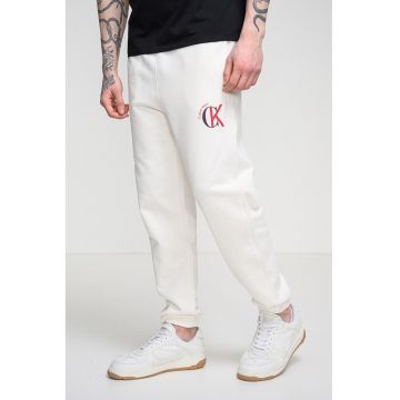 Pantaloni de trening cu talie elastica si logo - Alb