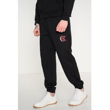 Pantaloni de trening cu talie elastica si logo - Negru
