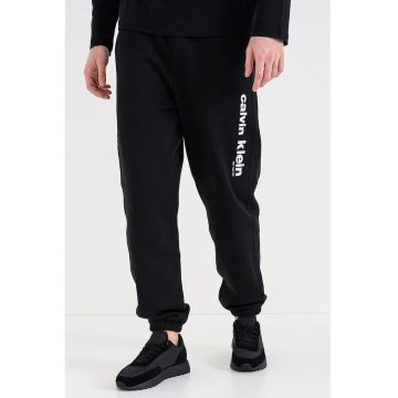 Pantaloni de trening din amestec de bumbac cu imprimeu logo - Negru
