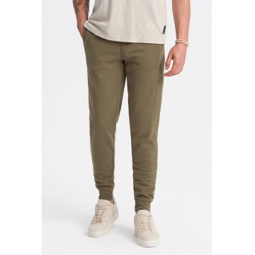 Pantaloni de trening din bumbac cu buzunare laterale - Verde masliniu