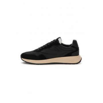 Pantofi sport low-cut cu garnituri din piele intoarsa - Negru