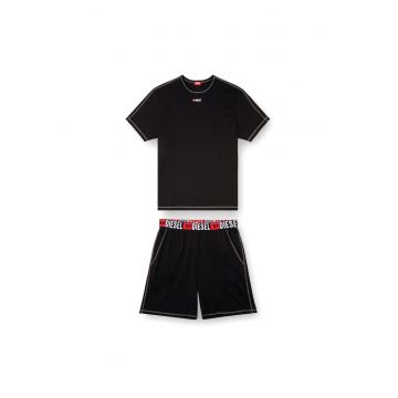 Pijama scurta cu banda logo in talie - Negru