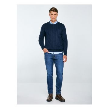 Pulover barbat -  model torsadat - bleumarin - fabric tricotat