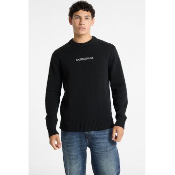 Pulover de bumbac cu broderie logo - Negru