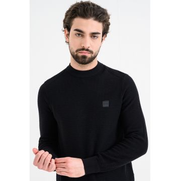 Pulover regular fit cu aplicatie logo discreta Anion - Negru