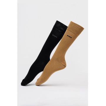 Set de sosete lungi cu detaliu logo - 2 perechi - Negru/Maro deschis