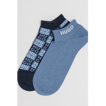 Set de sosete pana la glezna cu imprimeu logo - 2 perechi - Albastru prafuit/Bleumarin